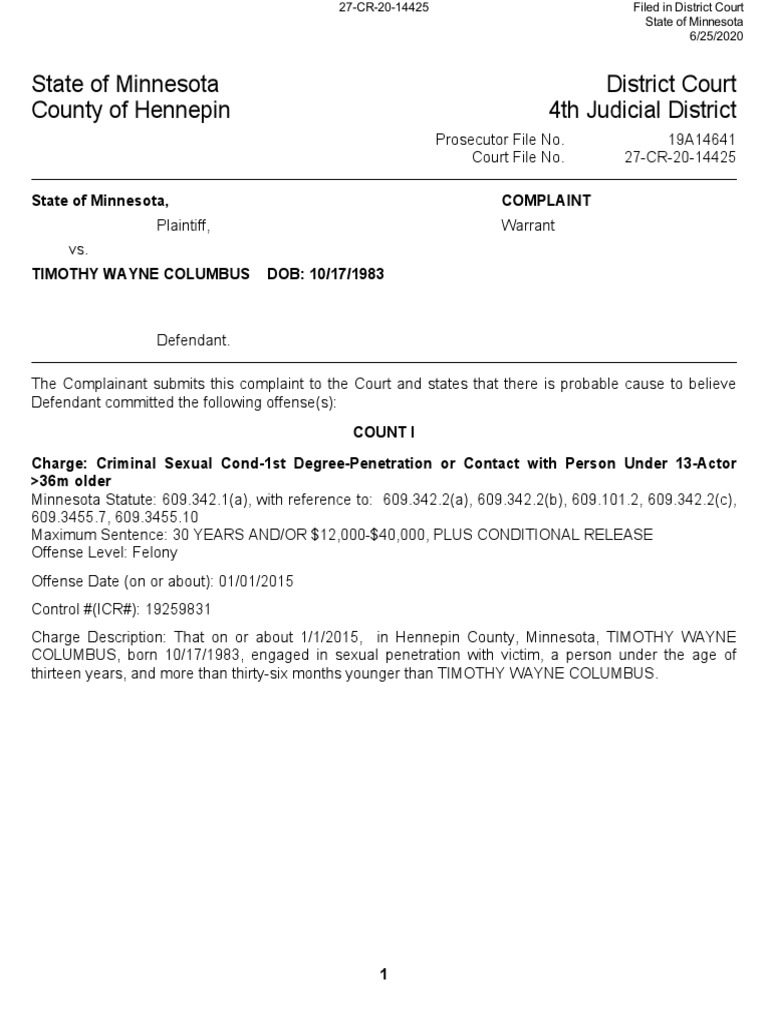 Complaint Warrant Columbus Redacted PDF Arrest Arrest Warrant