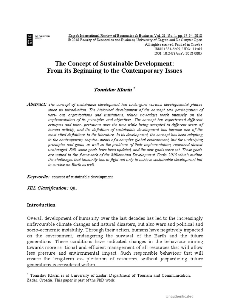 The Concept of Sustainable Development: From Its Beginning To The ...