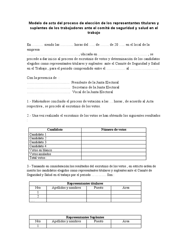 Formato 09 Modelo de Acta Del Proceso de Elección de Los Representantes ...