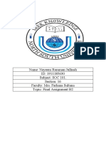 Name: Nayeem Rumman Julhash ID: 1911185630 Subject: SOC 101. Section: 16 Faculty: Mrs. Farhana Sultana Topic: Final Assignment B2