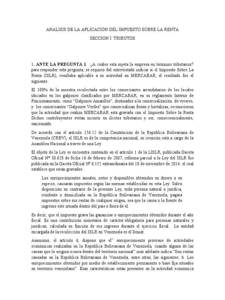 Análisis del Impuesto Sobre la Renta | PDF | Impuestos | Impuesto sobre ...