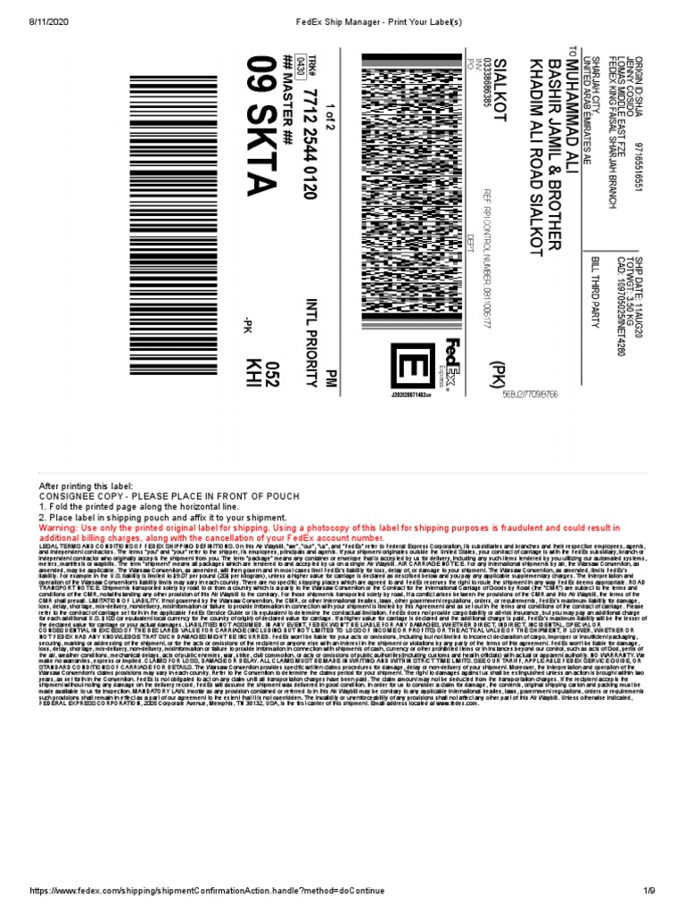 Awb # 771225440120 | PDF | Fed Ex | Consignee