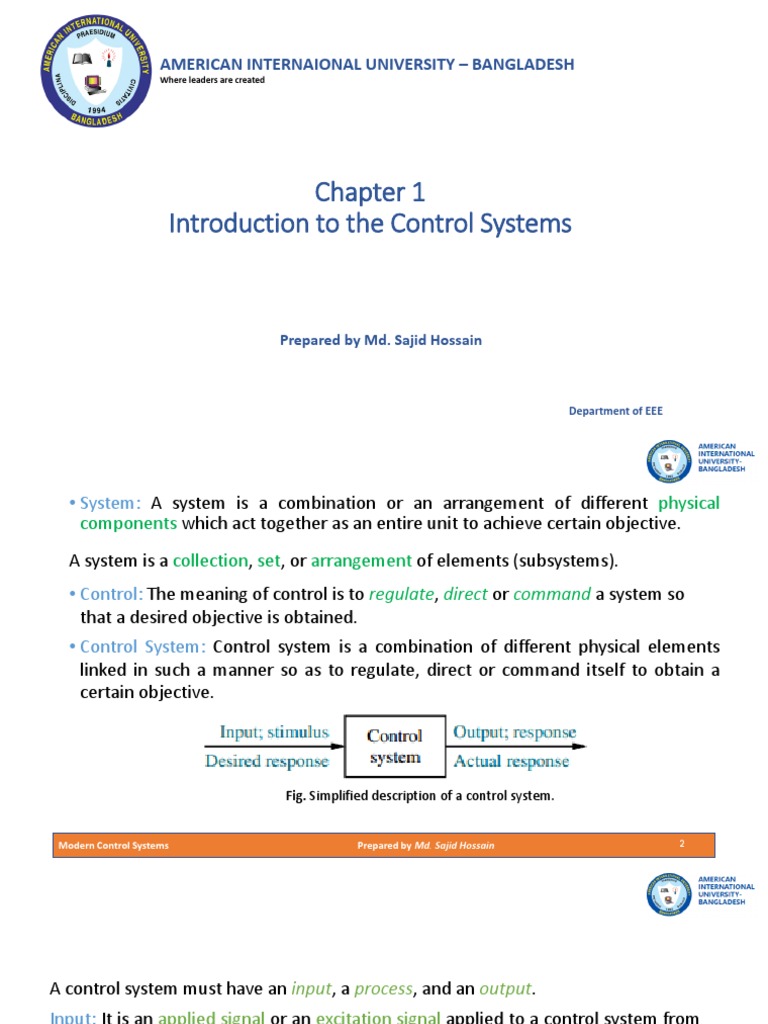 M1 Ch 1 Introduction To Control Systems PDF PDF Control Theory 