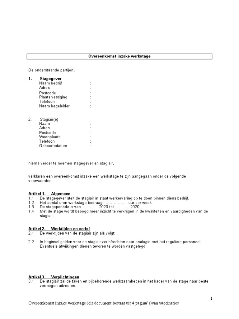 Stage Overeenkomst Voorbeeld  PDF