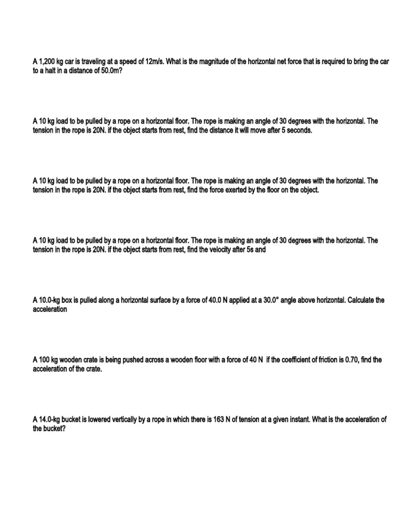 Physics Problem Set for Students | PDF | Friction | Force