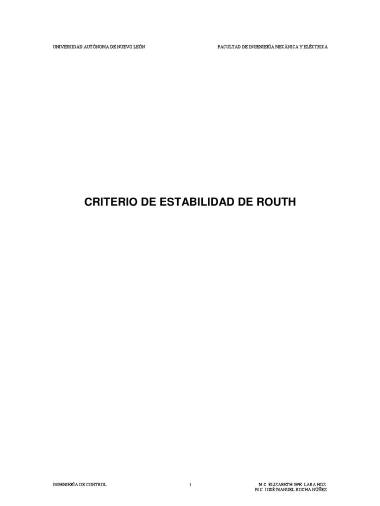 Criterio de Estabilidad de Routh Hurwitz PDF Factorización Ecuaciones