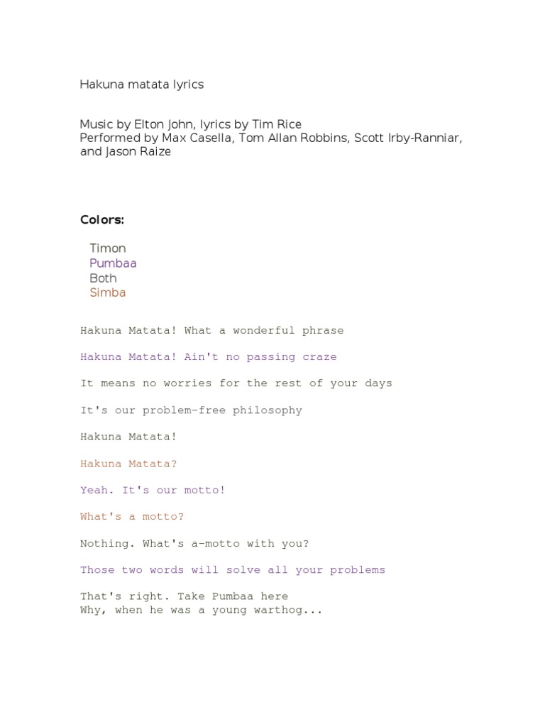 Hakuna Matata Lyrics | PDF