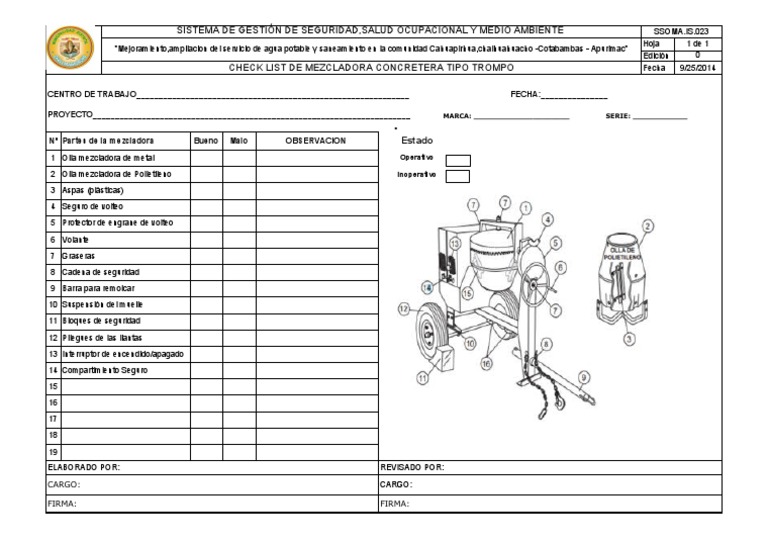 Check List de Mezcladora | PDF
