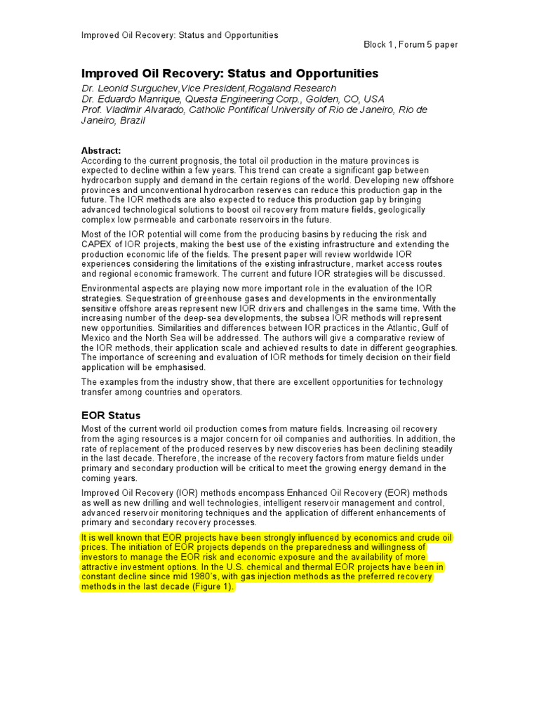 World Petroleum Congress (2005) 18-0886 | PDF | Enhanced Oil Recovery ...