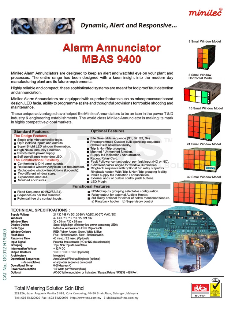 Minilec MBAS 9400 Annunciator Features | PDF | Relay | Components