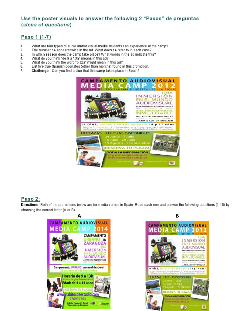 Spanish Media Camp Quiz | PDF | Language Arts & Discipline