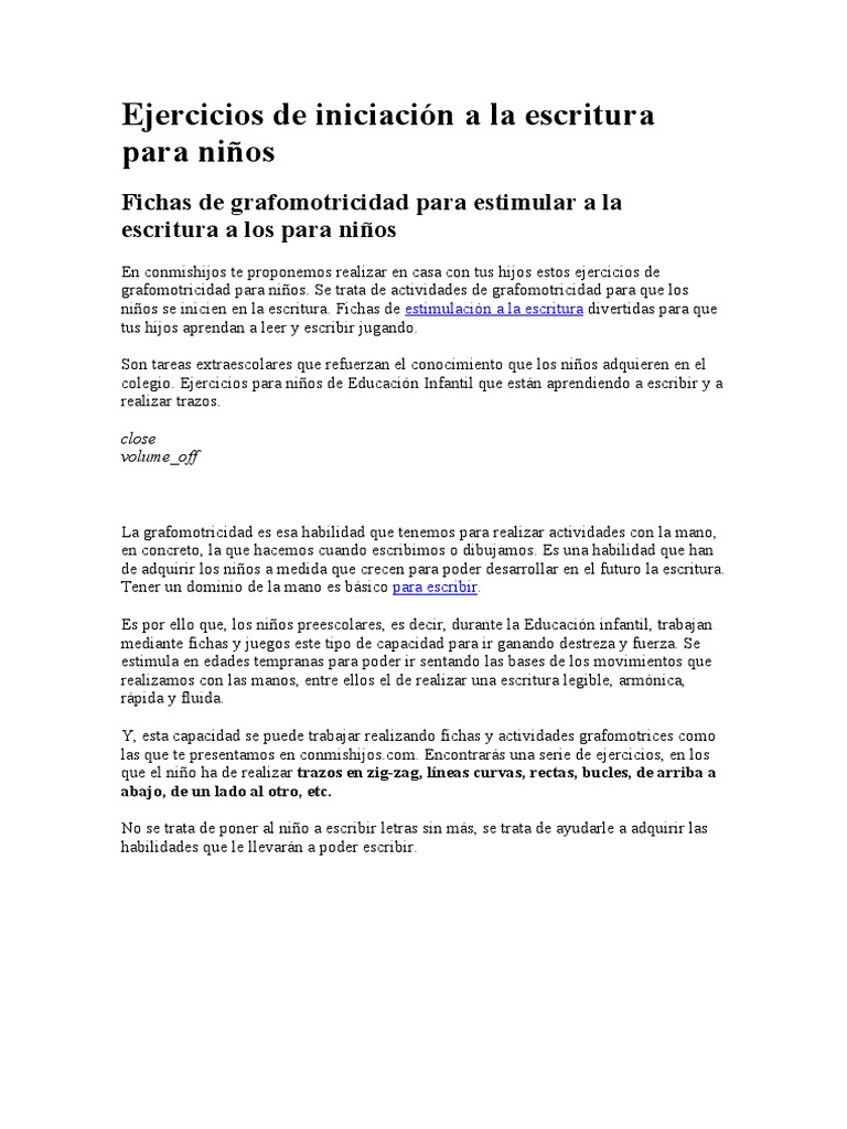 Ejercicios de Iniciación A La Escritura para Niños | PDF | Educación de ...