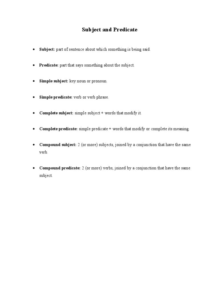 Subject and Predicate | PDF
