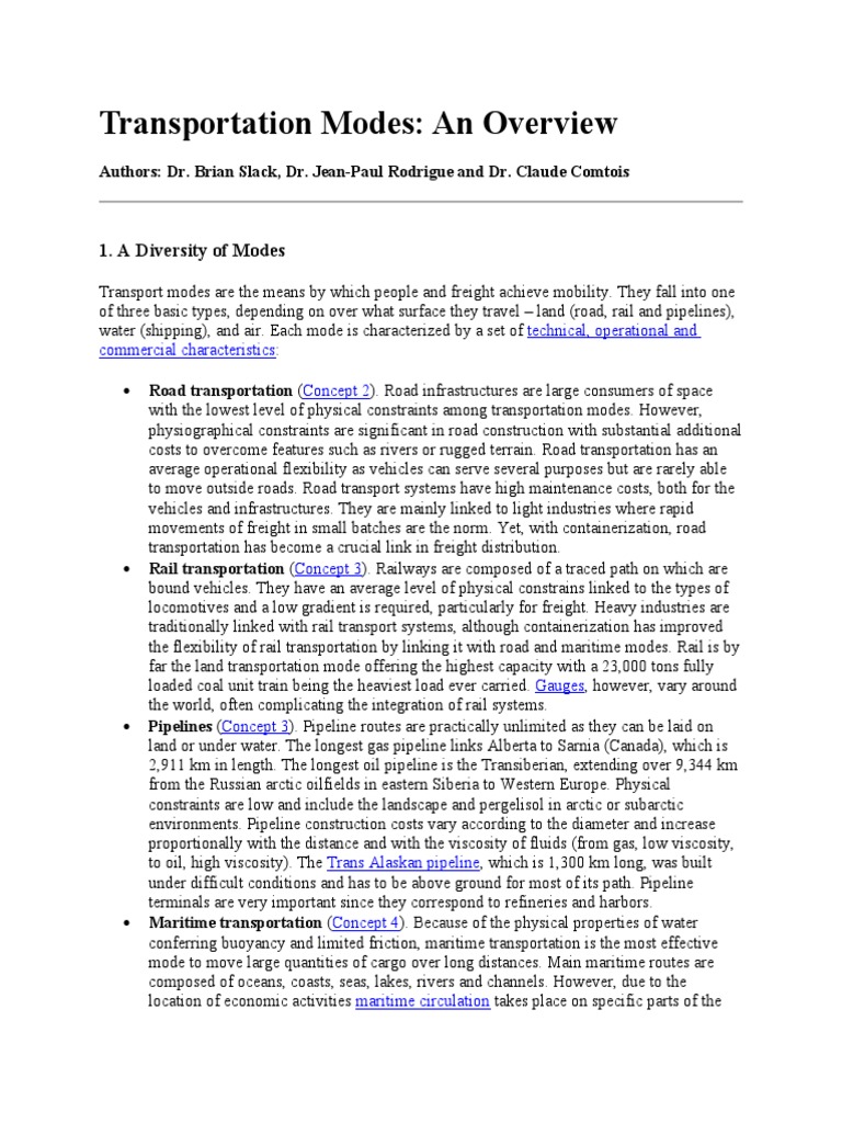 Overview of Transportation Modes | PDF | Transport | Cargo