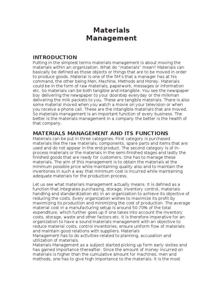 Materials Management | PDF | Business | Finance & Money Management