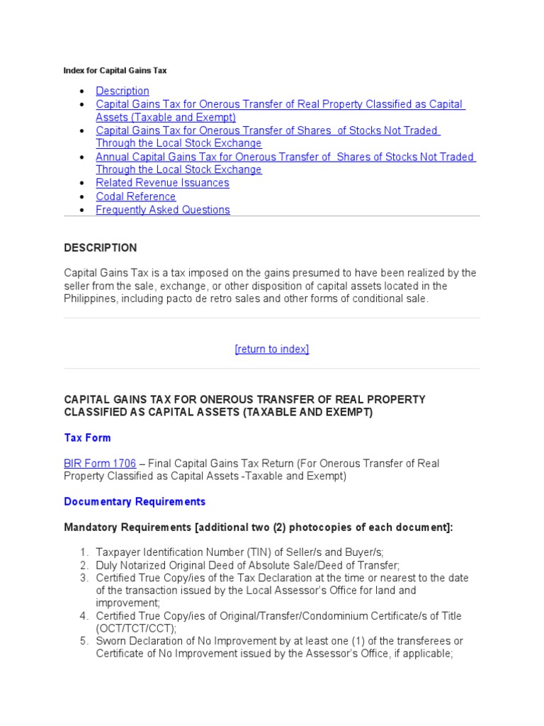 Index For Capital Gains Tax PDF Capital Gains Tax Stocks