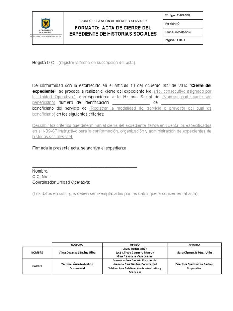 Acta de Cierre de Expediente BS-088 | PDF