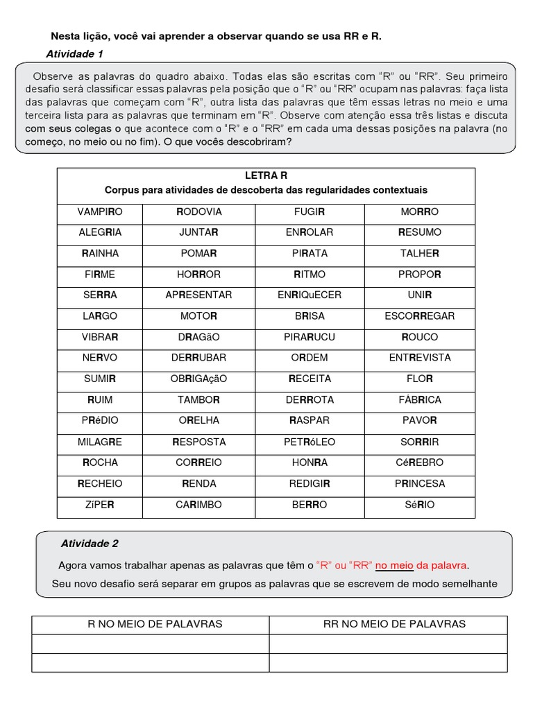 Palavras Com R e RR | PDF