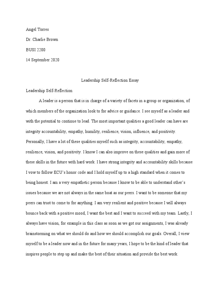 Leadership Self-Reflection Essay | PDF | Goal | Leadership