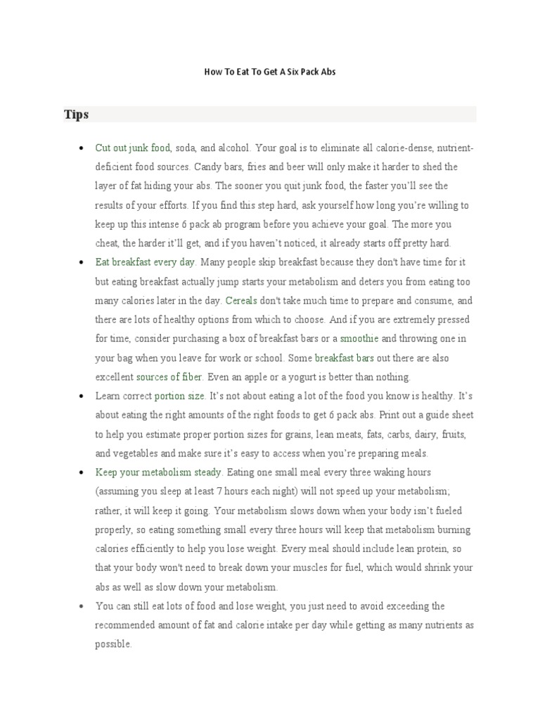 Nutrition Guide for Six Pack Abs | PDF | Foods | Nutrients