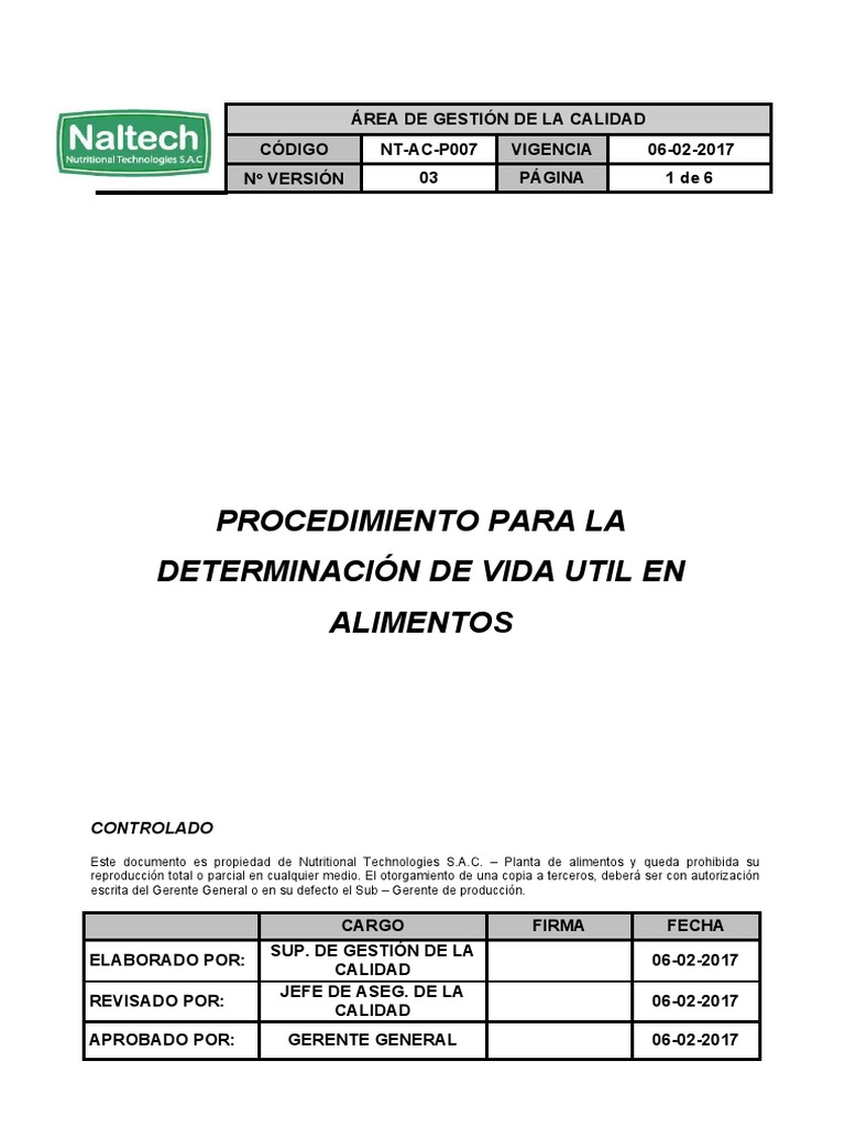 Procedimiento de Vida Útil en Alimentos | PDF | Laboratorios | Alimentos