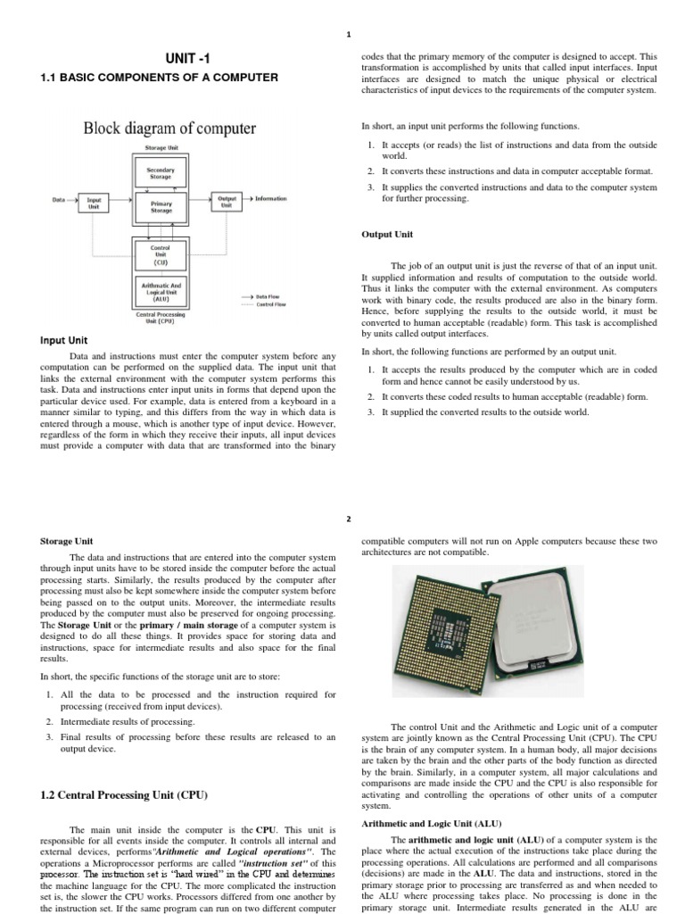 Fundementals of IT Unit I Notes | PDF | Ebcdic | Input/Output