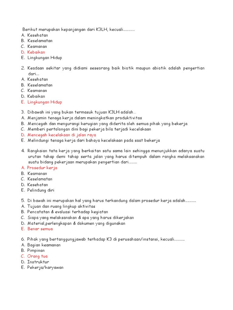 Berikut Merupakan Kepanjangan Dari K3lh