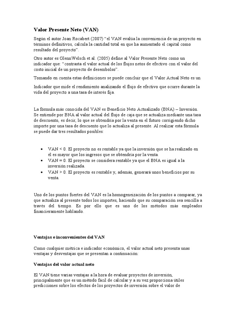 Que Es El Van PDF Valor presente neto Business