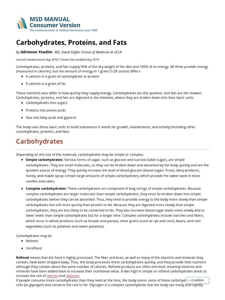 Carbohydrates Proteins And Fats Ders Of Nutrition Msd Manual Consumer Version Pdf Glycemic Index Carbohydrates