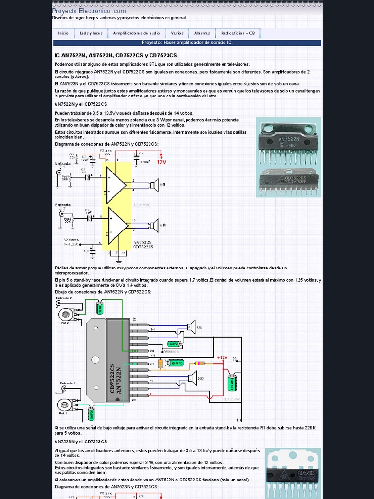 Amplificadores de Audio An7522n An7523n cd7522cs y cd7523cs