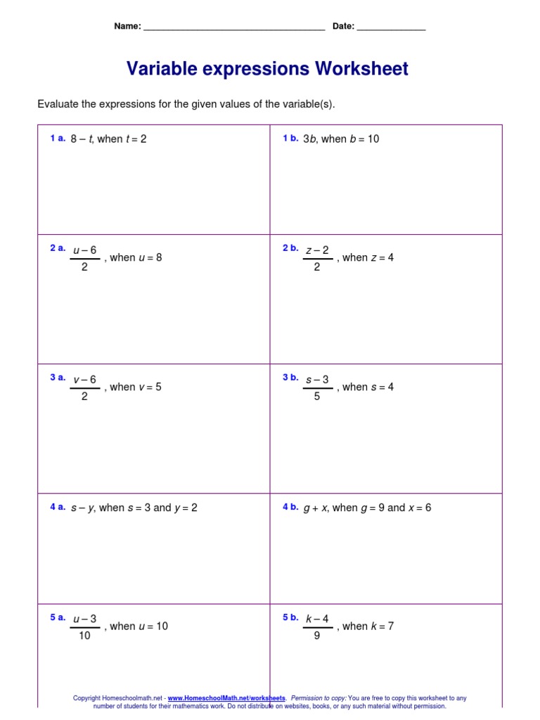 Evaluate Expressions Worksheet | PDF | Copyright Law | Law