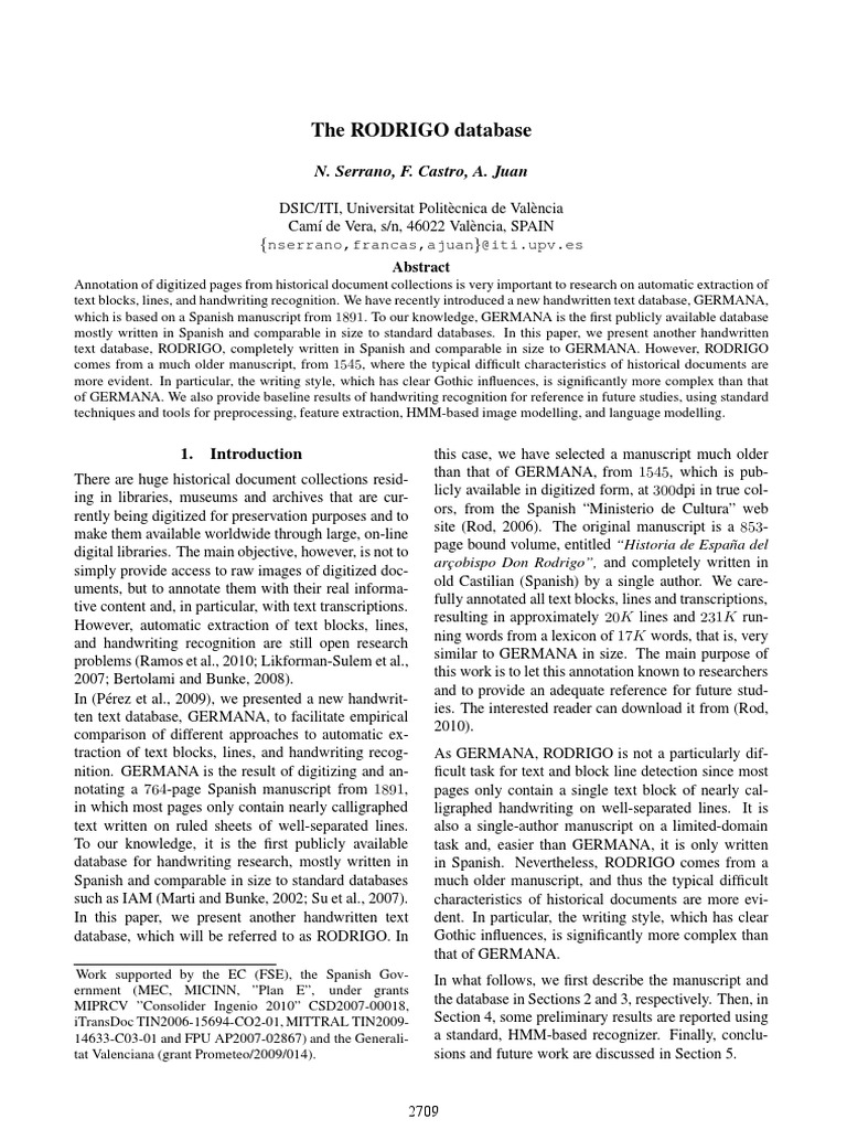 RODRIGO: Spanish Handwritten Text Database | PDF | Writing | Human ...
