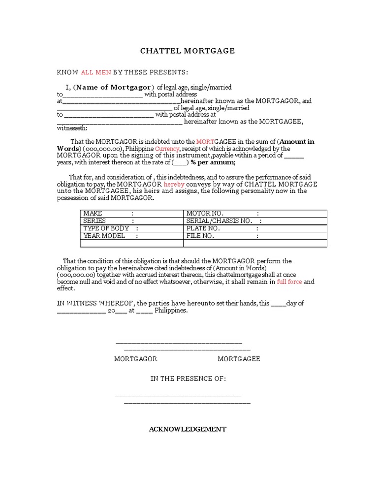 Chattel Mortgage All Men PDF Mortgage Law Personal Finance
