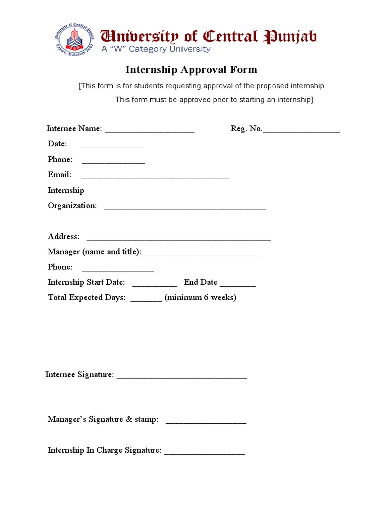 Internship Approval Request Form | PDF | Business | Finance & Money ...