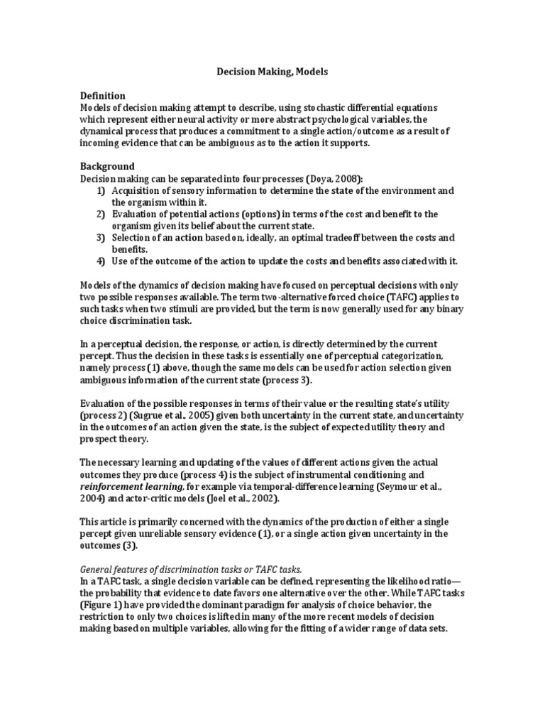 Encyclopedia of Computational Neuroscience Decision Making Models PDF ...