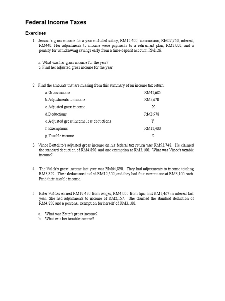 Exercise On Taxes | PDF | Tax Rate | Gross Income