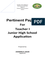 Pertinent Papers: For Teacher I Junior High School Application