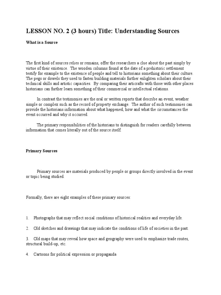 LESSON NO. 2 (3 Hours) Title: Understanding Sources: What Is A Source ...
