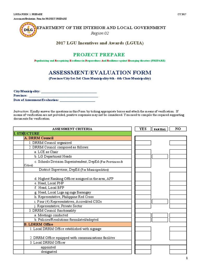 LGU DRRM Assessment Template 2017 | PDF | Incident Command System ...
