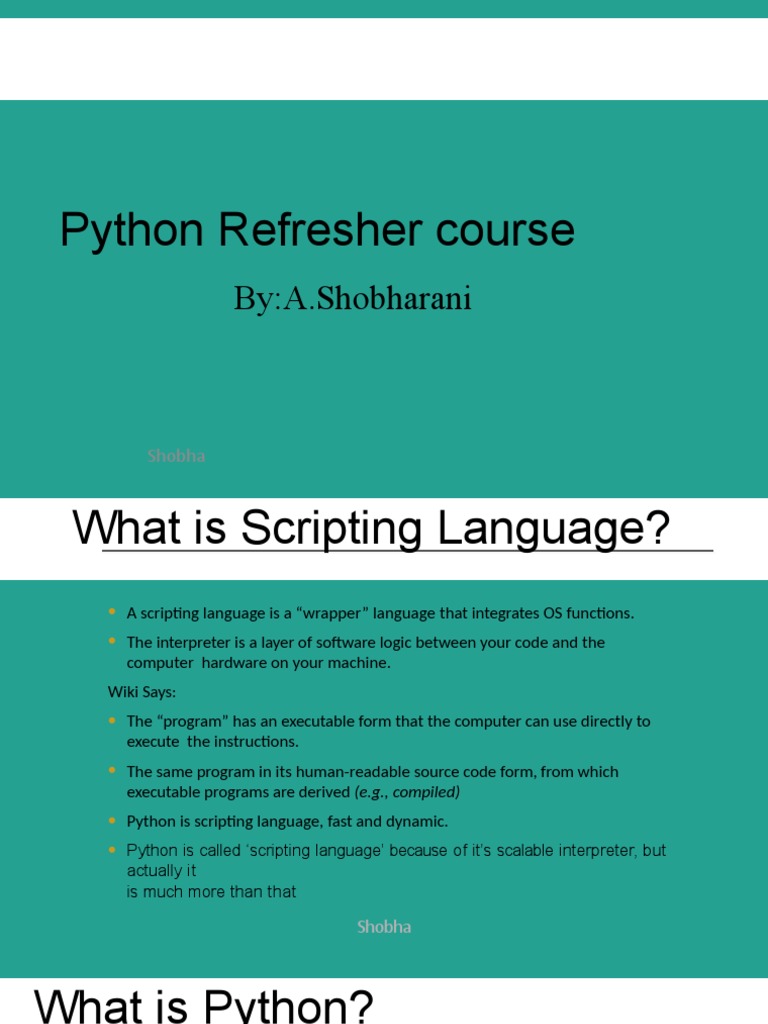 Python Refresher Course: By:A.Shobharani | PDF | Data Type | Python ...