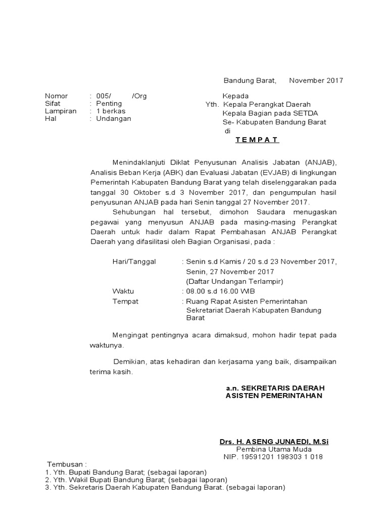 Surat Undangan Rapat Validasi & Evaluasi ANJAB 10 Orang X 15kali | PDF