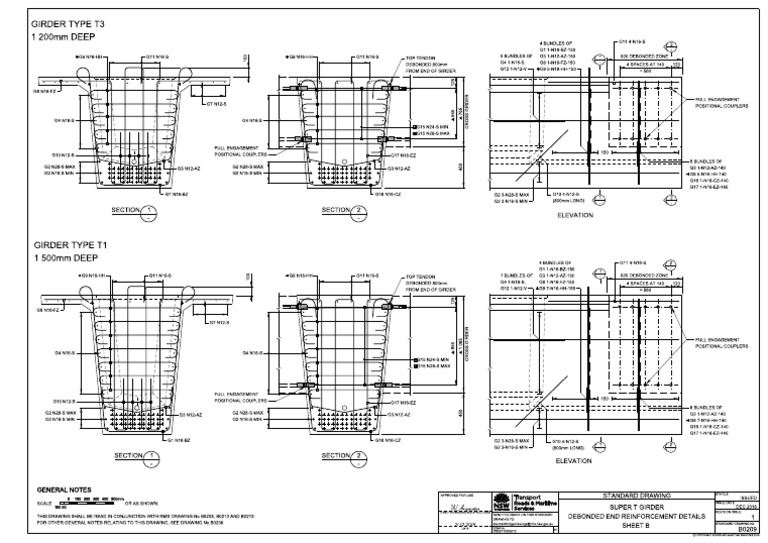 Girder Type T3: Section 1 - Elevation Section 2 | PDF