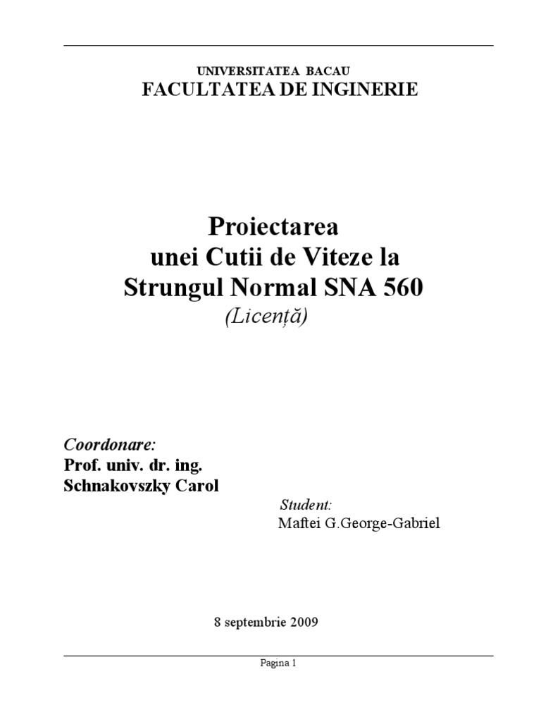 Proiectarea Unei Cutii de Viteze La Strungul Normal SNA 560 | PDF