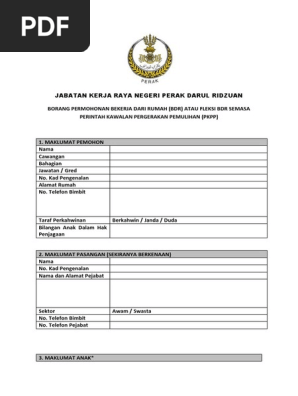Borang Permohonan Bekerja Dari Rumah Bdr Semasa Pkpp Jkr Pdf
