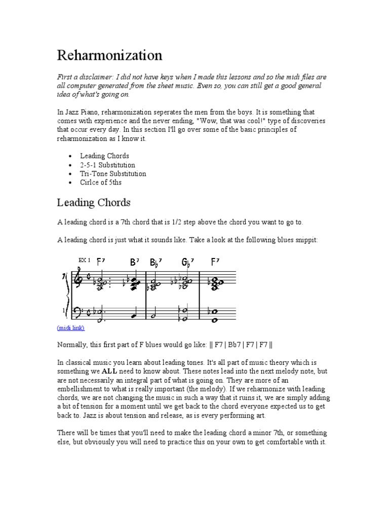 Reharmonization 101 | PDF | Chord (Music) | Musical Techniques