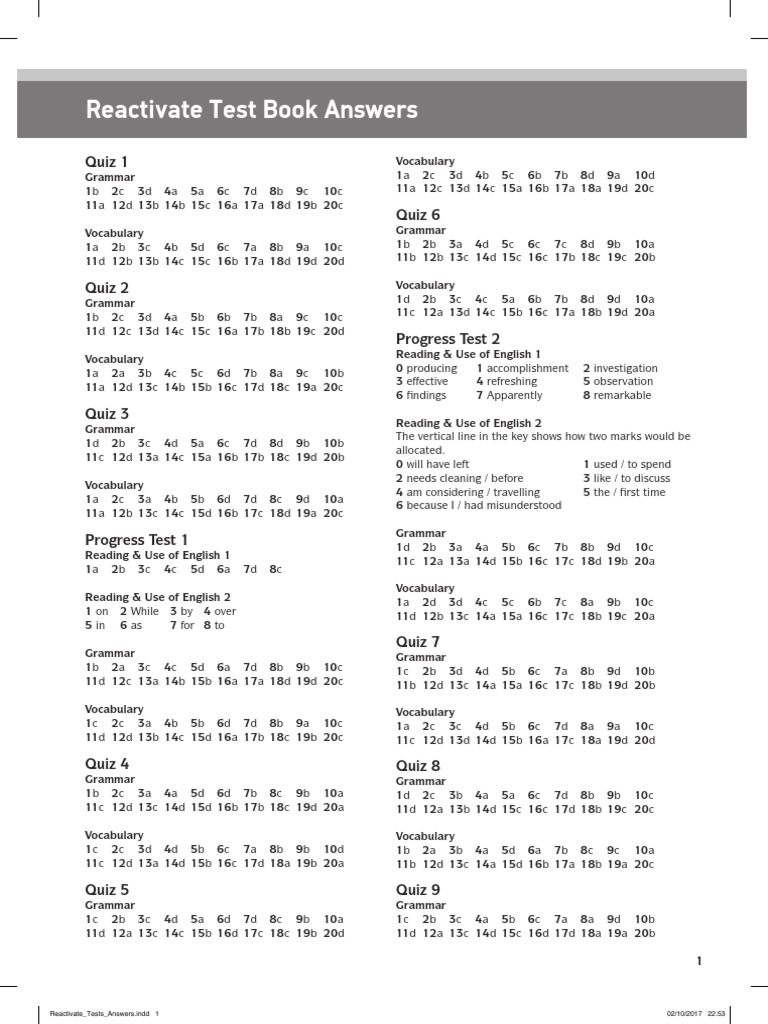 Reactivate Test Book Answers: Quiz 1 | PDF | Learning | Cognition
