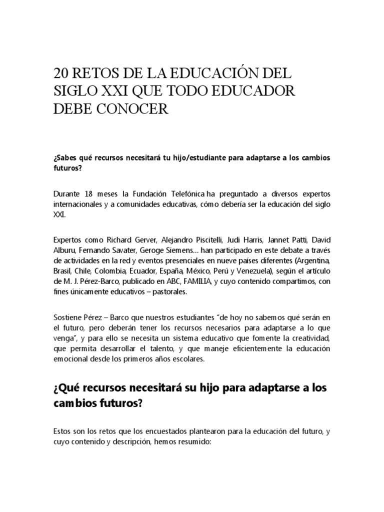 20 Retos Educativos del Siglo XXI | PDF | Tecnología de información y ...