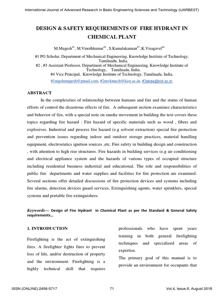 Design & Safety Requirements of Fire Hydrant in Chemical Plant | PDF ...