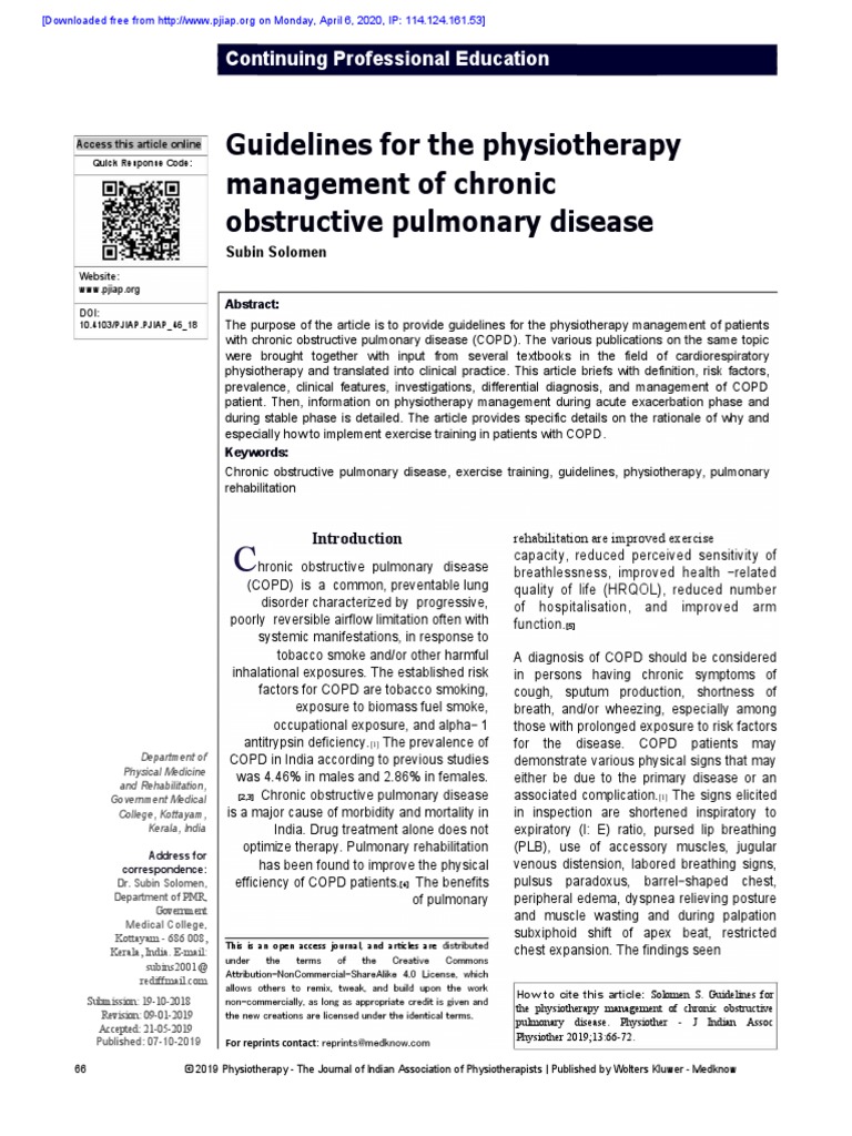 Guidelines For The Physiotherapy Management of Chronic Obstructive ...