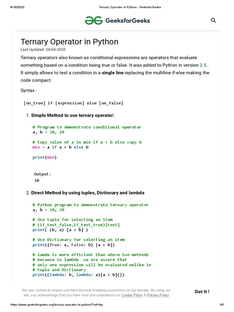 Ternary Operator in Python | Download Free PDF | Anonymous Function ...